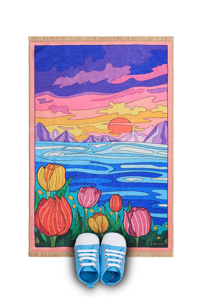 Bursa Ipek | Pink Sunset Velvet Children's Prayer Rug