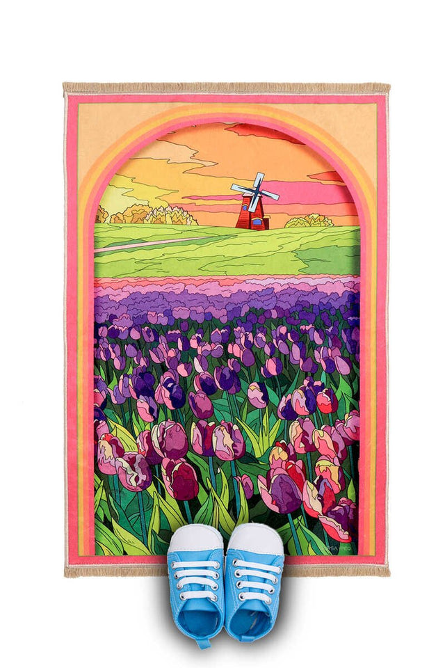 Bursa Ipek | Purple Tulip Velvet Children's Prayer Rug