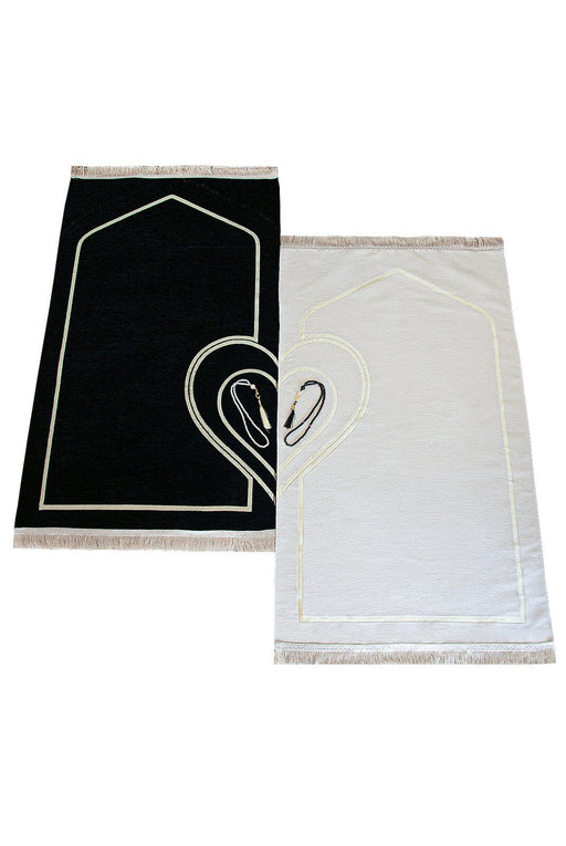 Ihvan | Soft Textured Chenille Prayer Rug Set with Hearts