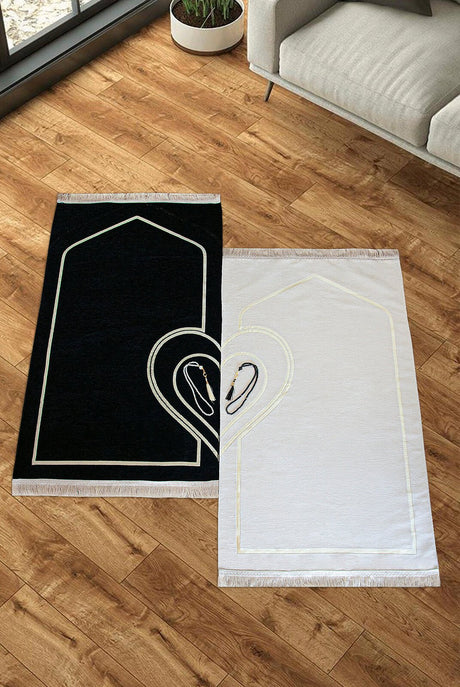 Ihvan | Soft Textured Chenille Prayer Rug Set with Hearts