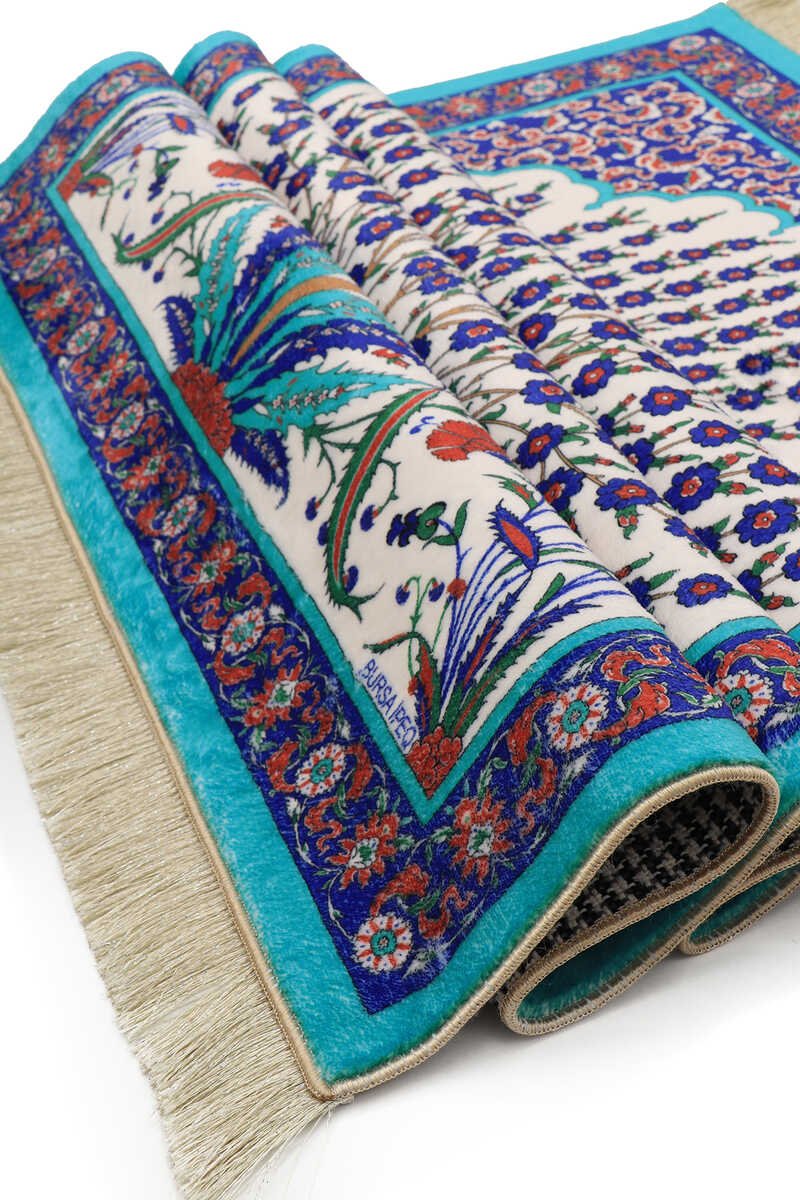 Bursa Ipek | Turquoise Bamboo Carpet Prayer Rug - TryAladdin