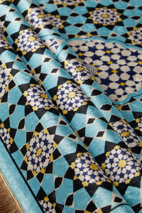 Bursa Ipek | Turquoise Velvet Carpet Prayer Rug Bursa Ipek Prayer Rug