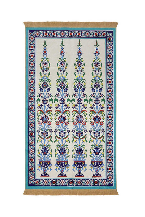 Bursa Ipek | Water Green Velvet Carpet Prayer Rug Bursa Ipek Prayer Rug