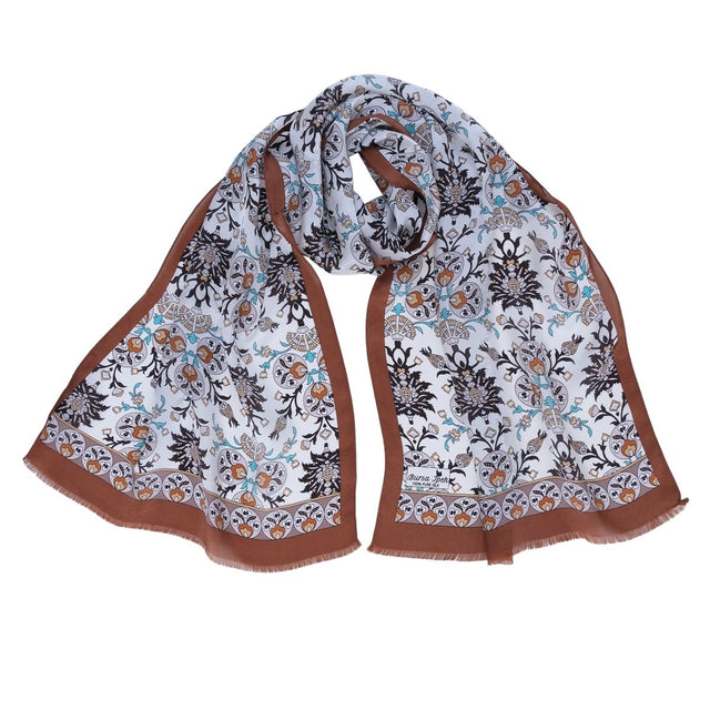 Cintemani Breathable Silk Scarf in Shiny Brown and Vibrant Orange