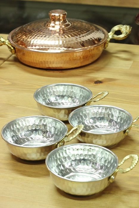 Gur Bakir | Handled Mini Inner and Outer Tinned Copper Bowl - 4 Pieces (8.5cm) Gur Bakir Candy Bowl