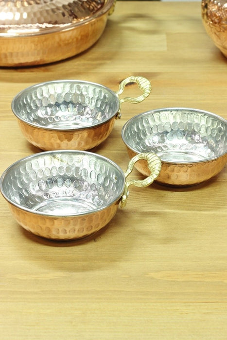Gur Bakir | Handled Mini Red Copper Bowl - 4 Pieces (8.5cm)