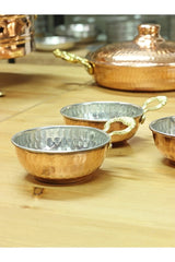 Gur Bakir | Handled Mini Red Copper Bowl - 4 Pieces (8.5cm)