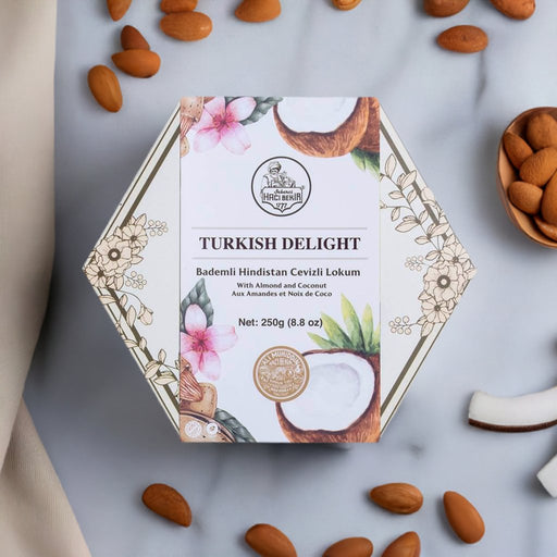Haci Bekir Exclusive Turkish Delight with Almond and Coconut - Unique Consistency Lokums