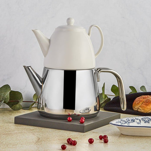 Karaca Kristal Enamel Induction Teapot Set, Green Silver - KARACA UK