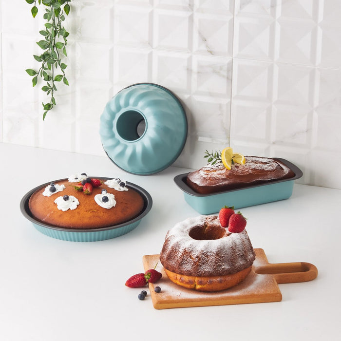 Karaca Multichef Valente 3-Piece Cake Mold Set Green Karaca Bakeware Sets, Baking & Cookie Sheets, Bread Pans & Molds, Broiling Pans, Cake Pans & Molds