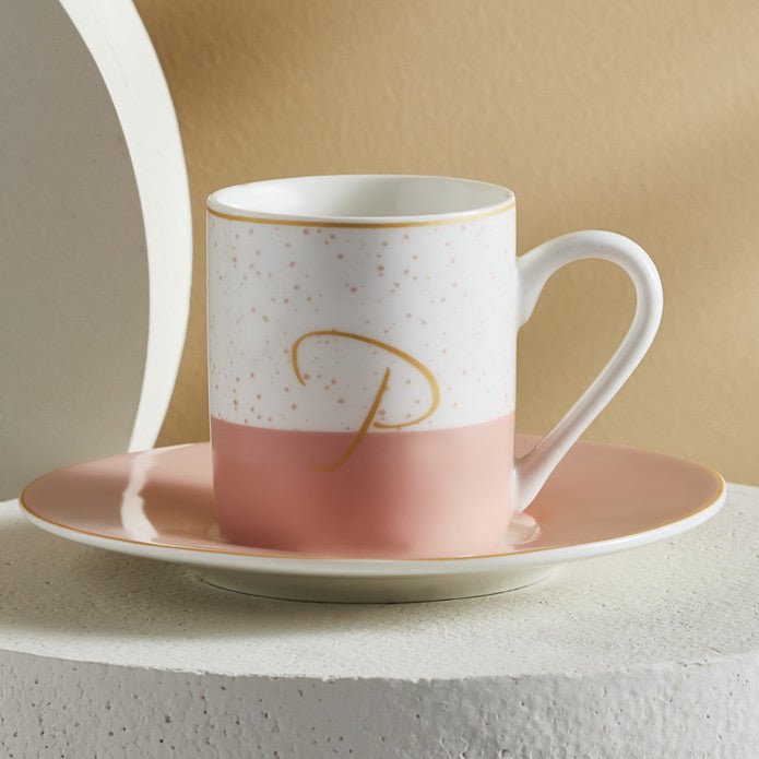 Karaca P Initial Porcelain Coffee Cup Karaca Zemzem Set, Thermos, Tea Set, Coffee Set, Coffee Cup, Spoon Set