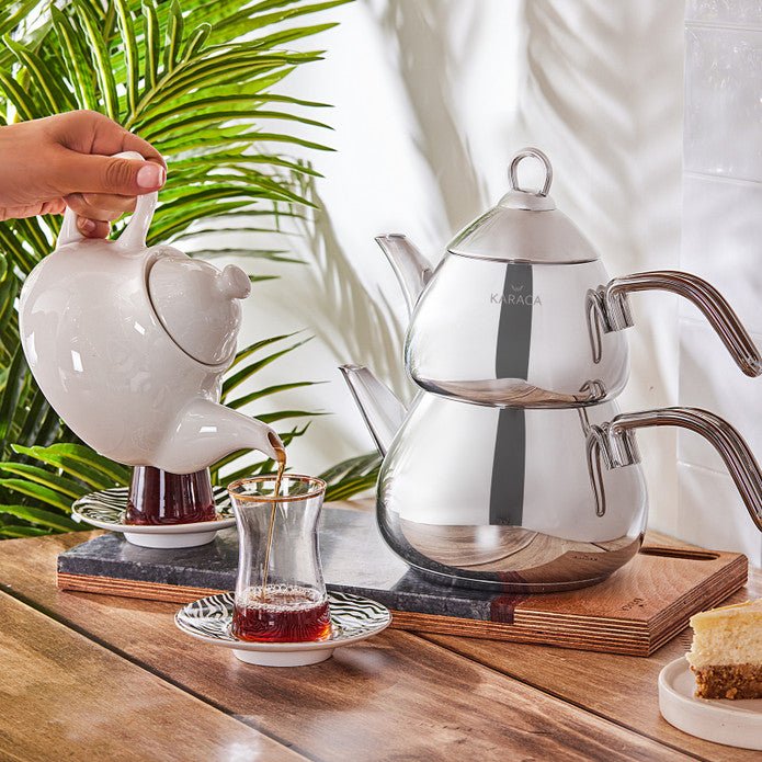 Karaca Porcelain Teapot Gift Set with Induction Base Midi Kettle Karaca Coffee & Tea Pots