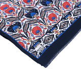 Karanfil Elegant Silk Scarf in Black, Orange & Blue