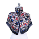 Karanfil Elegant Silk Scarf in Black, Orange & Blue