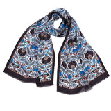 Karanfil Elegant Silk Scarf in Brown & Blue