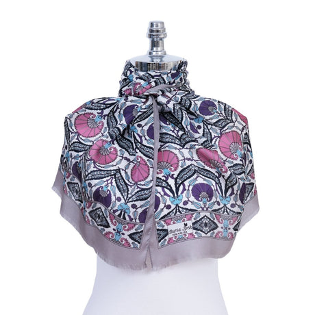 Karanfil Elegant Silk Scarf in Cream & Ash Gray