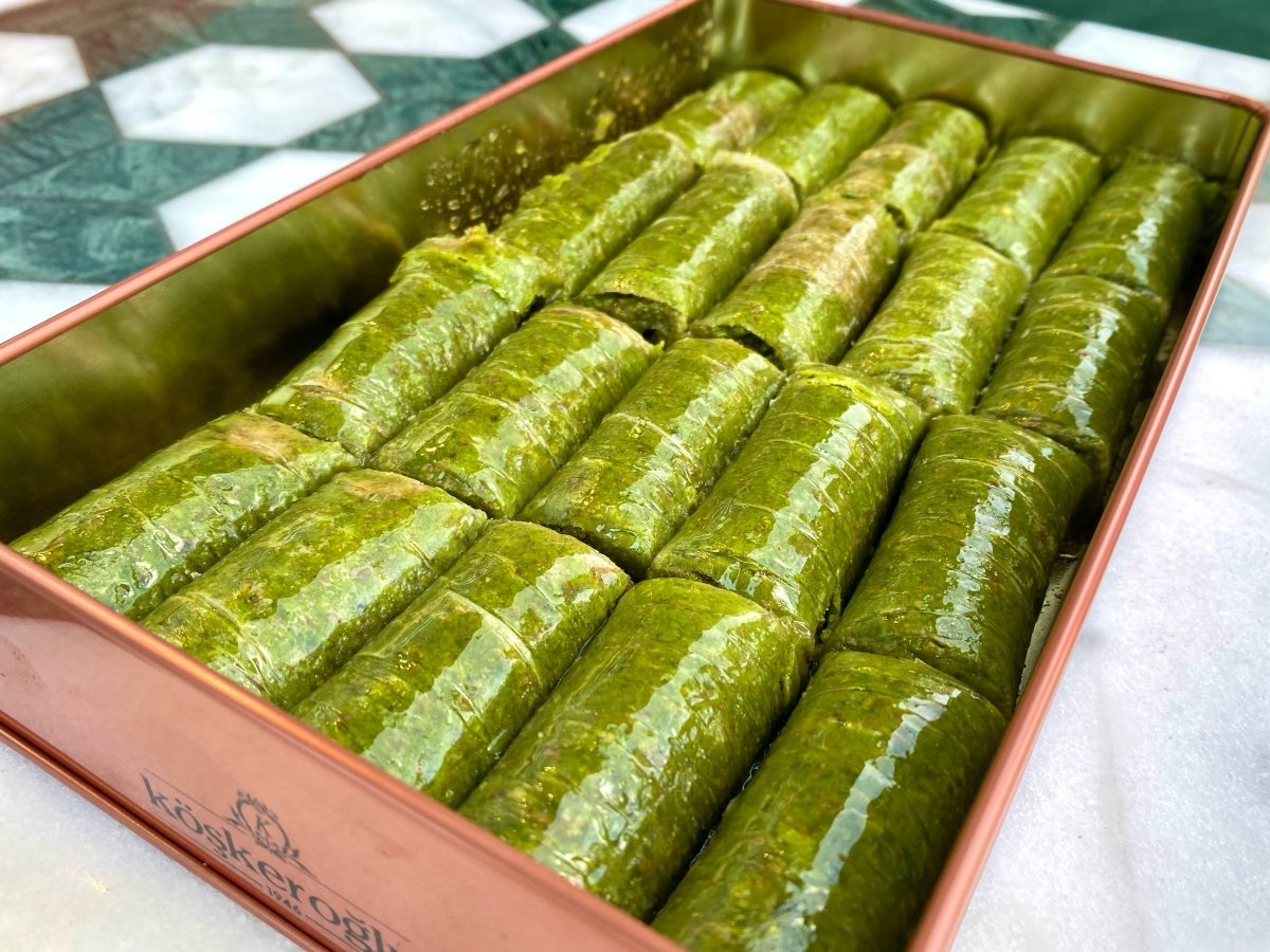 Koskeroglu | Antep Pistachio Sarma Baklava Rolls with Gift Metal Box