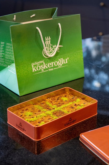 Koskeroglu | Special Flat Kadayif with Gift Metal Box Koskeroglu Middle Eastern, Turkish Baklava, Antep Baklava