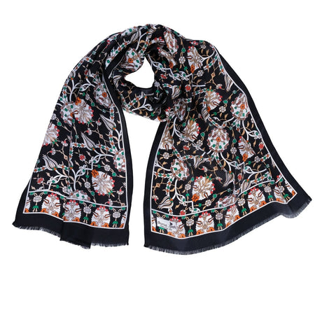 Lale Elegant Silk Scarf in Black, Brown & Orange