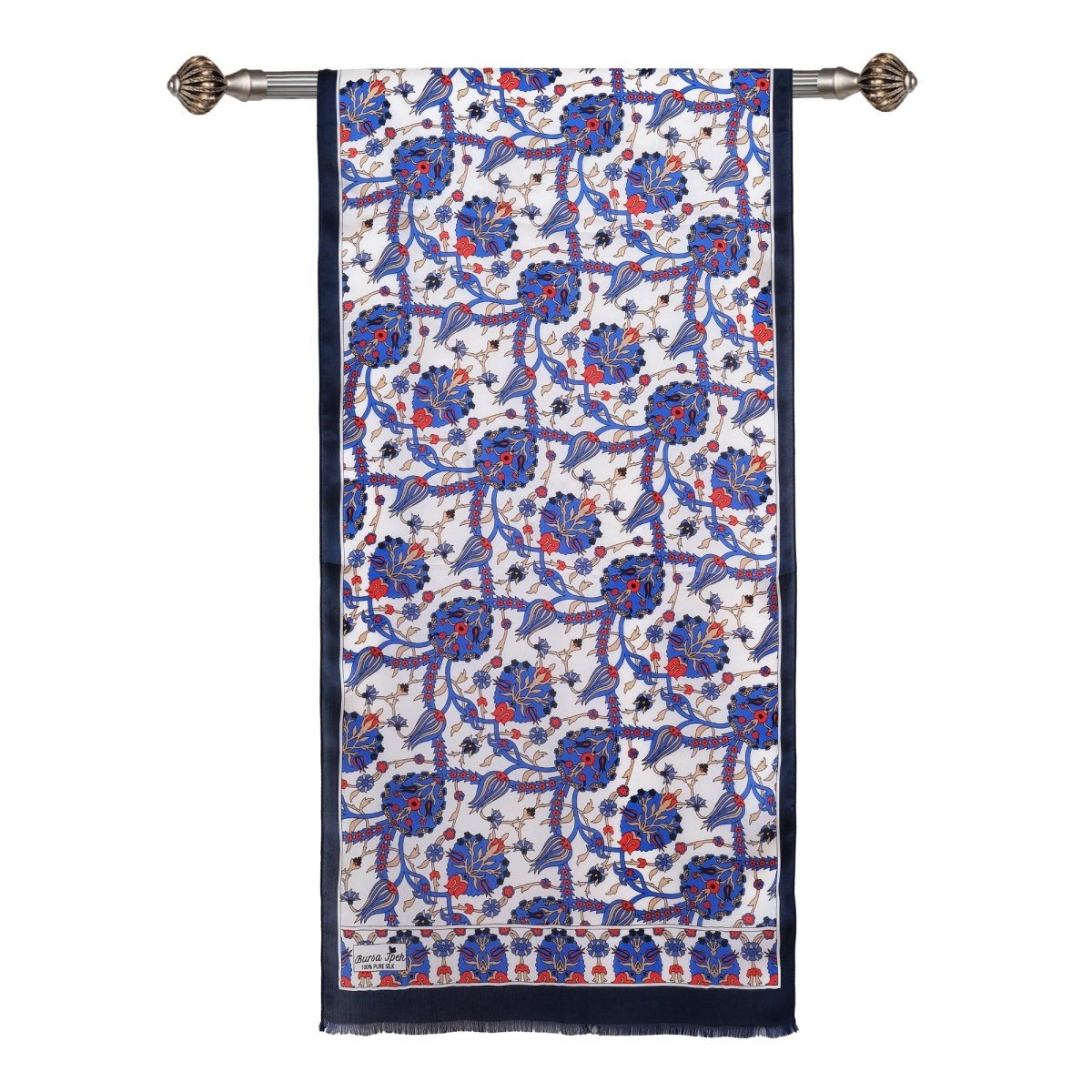 Lale Elegant Silk Scarf in Blue, Red & Cream