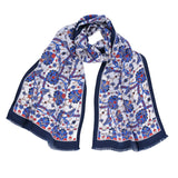 Lale Elegant Silk Scarf in Blue, Red & Cream