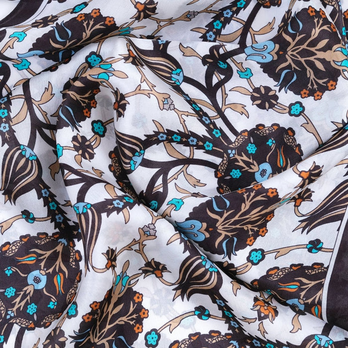 Lale Elegant Silk Scarf in Brown, Orange, Turquoise & Cream Bursa İpek Scarves