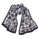 Lale Elegant Silk Scarf in Brown, Orange, Turquoise & Cream