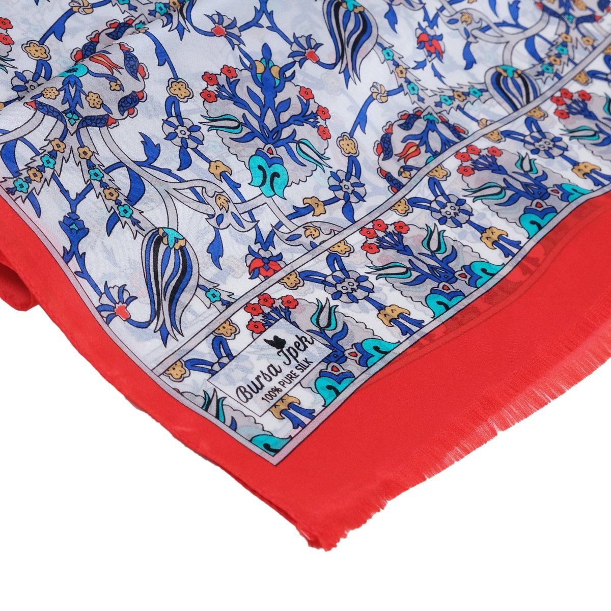 Lale Elegant Silk Scarf in Turquoise, Red & Blue