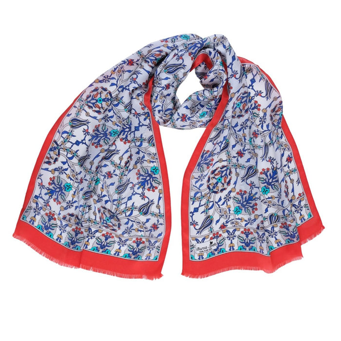 Lale Elegant Silk Scarf in Turquoise, Red & Blue