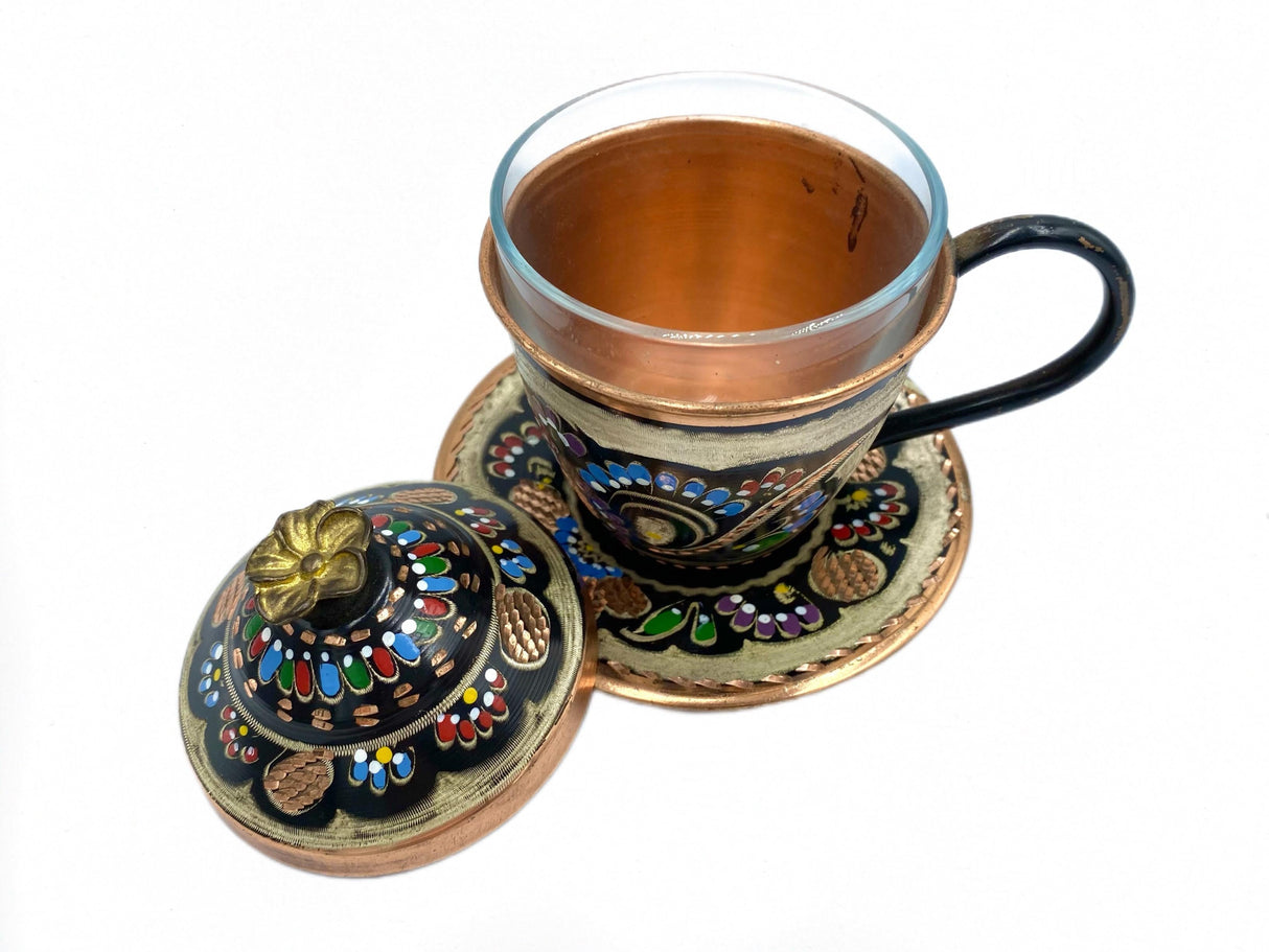 Lavina | Copper Cup with Lid Erzincan Design - TryAladdin