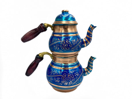 Lavina | Copper Double Turkish Teapot with Erzincan Design