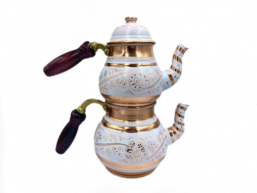 Lavina | Copper Double Turkish Teapot with Erzincan Design Lavina Tea Pot