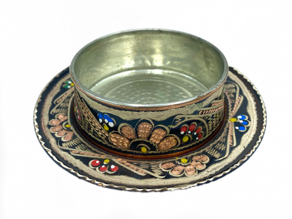 Lavina | Copper Soup & Asure Bowl and Plate with Erzincan Style (16 cm)