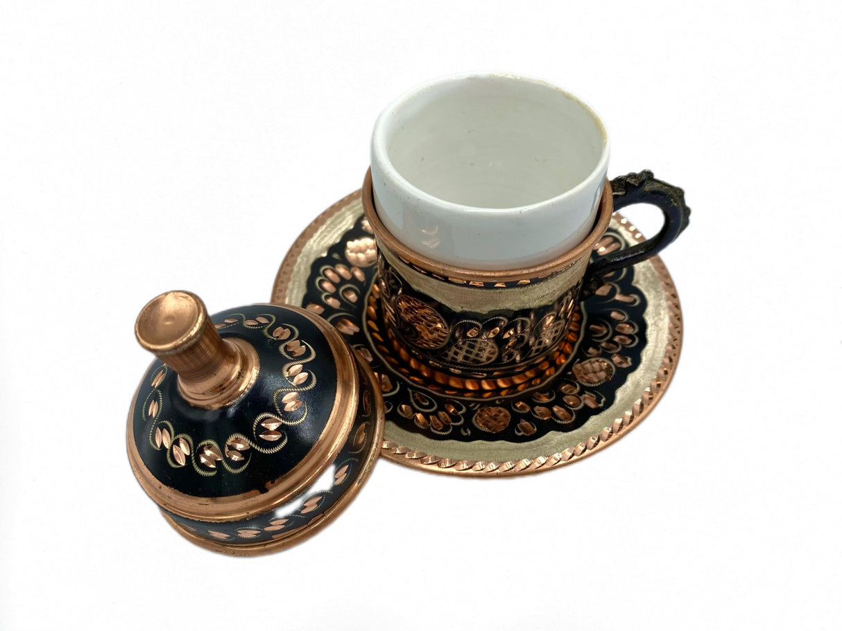 Lavina | Copper Turkish Coffee Cup with Lid Erzincan Design