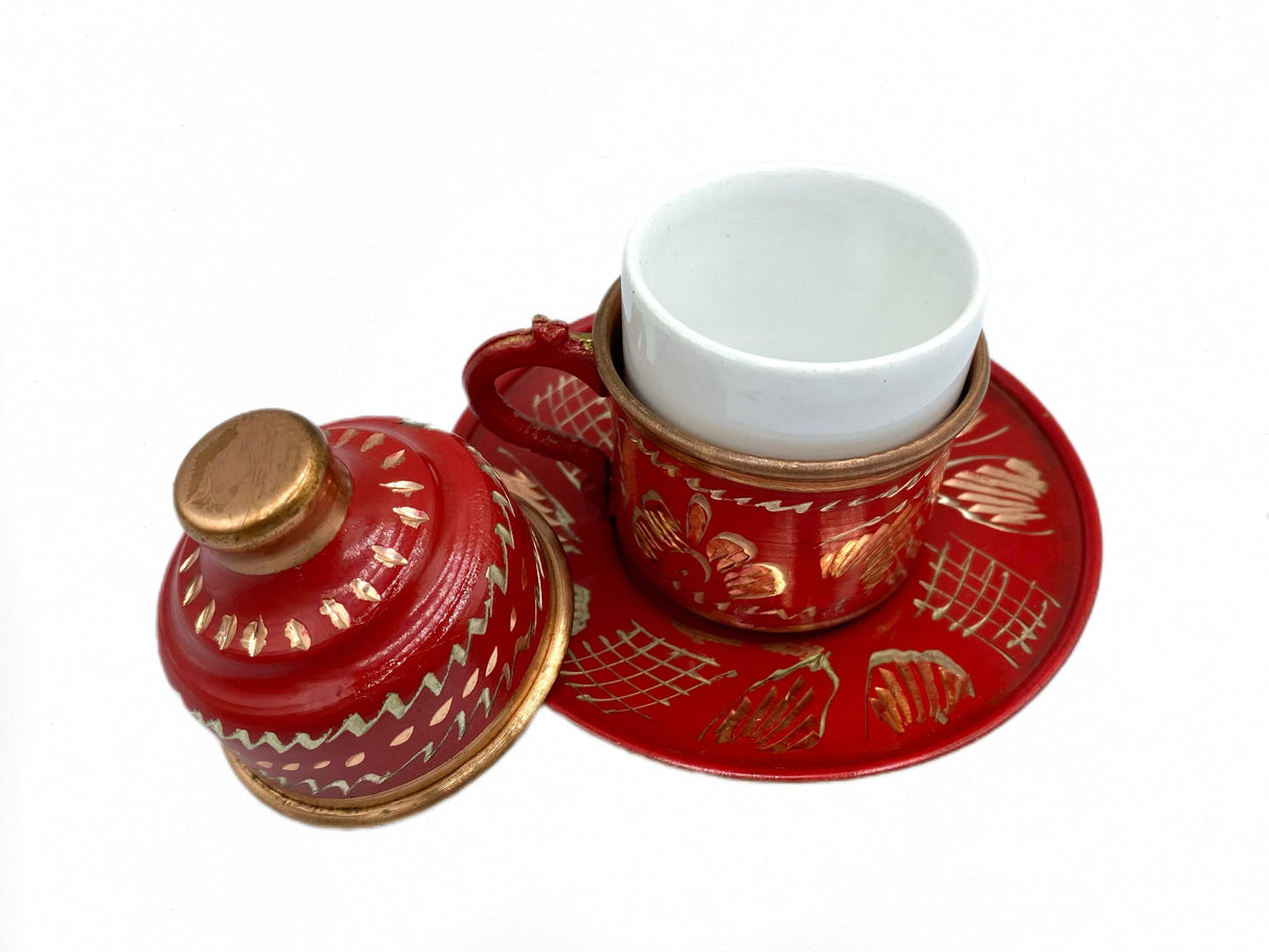 Lavina | Copper Turkish Coffee Cup with Lid Erzincan Design