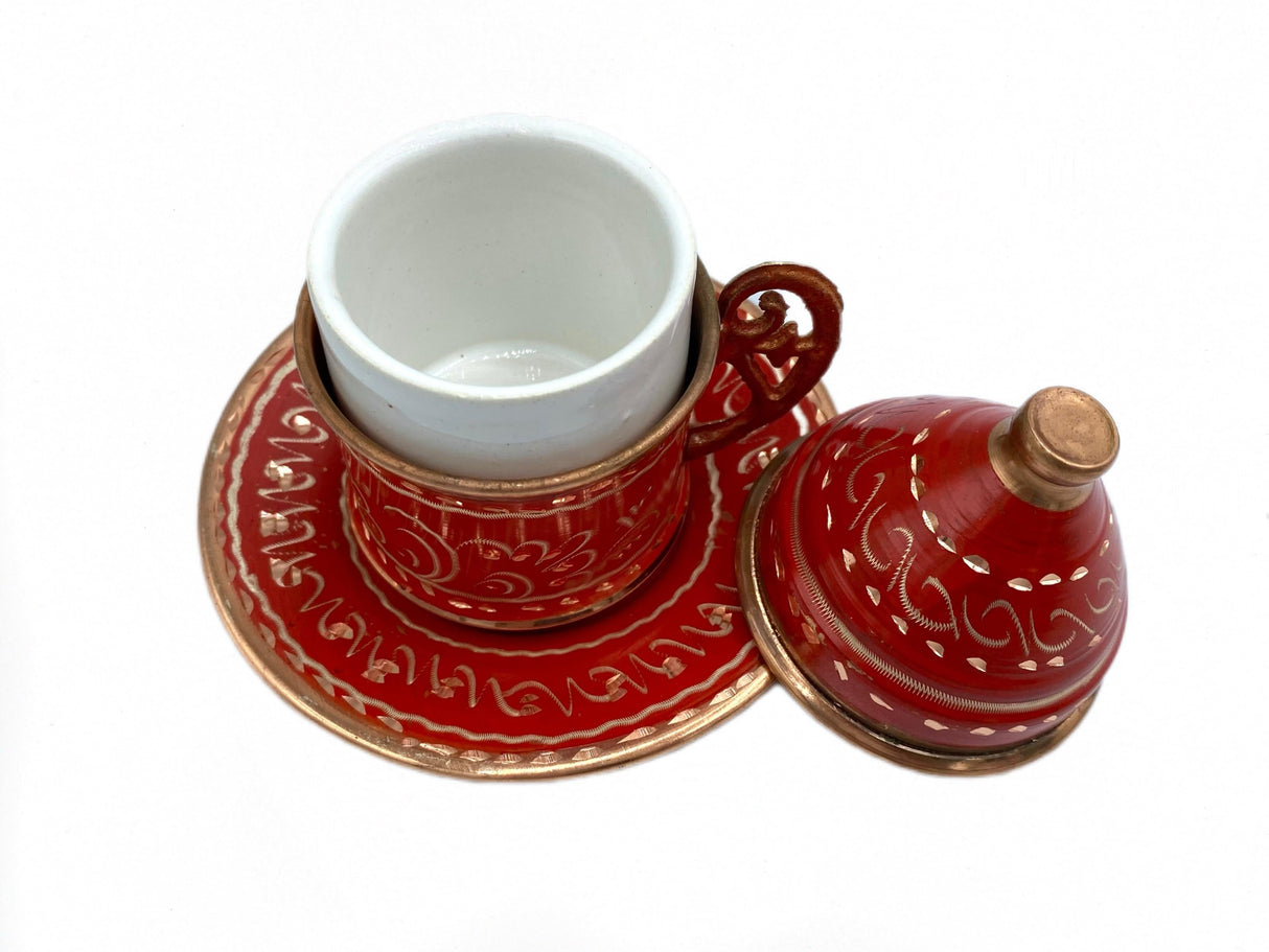 Lavina | Copper Turkish Coffee Cup with Lid Erzincan Design