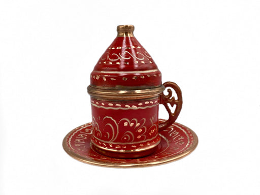 Lavina | Copper Turkish Coffee Cup with Lid Erzincan Design Lavina Coffee Cup