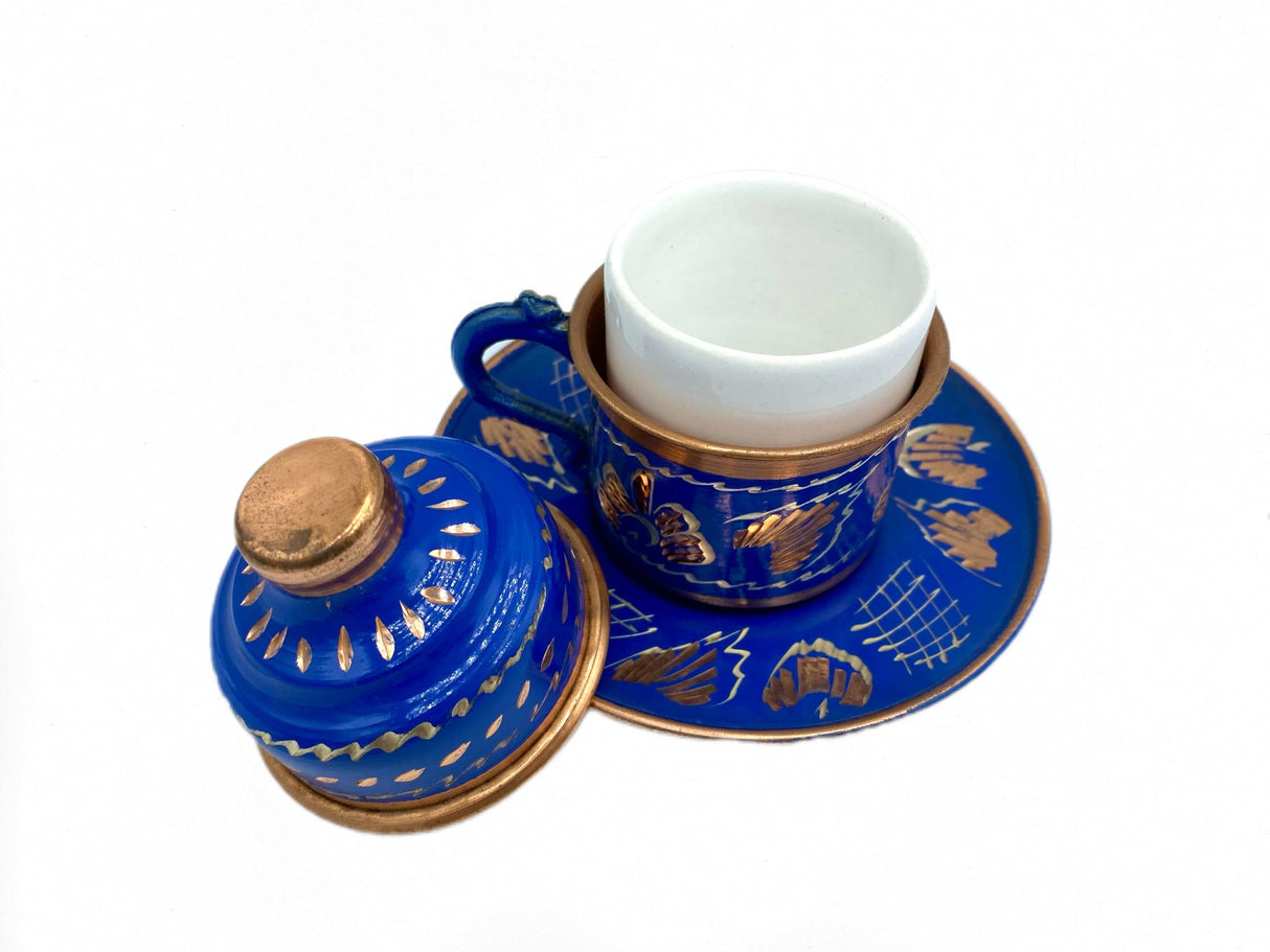 Lavina | Copper Turkish Coffee Cup with Lid Erzincan Design