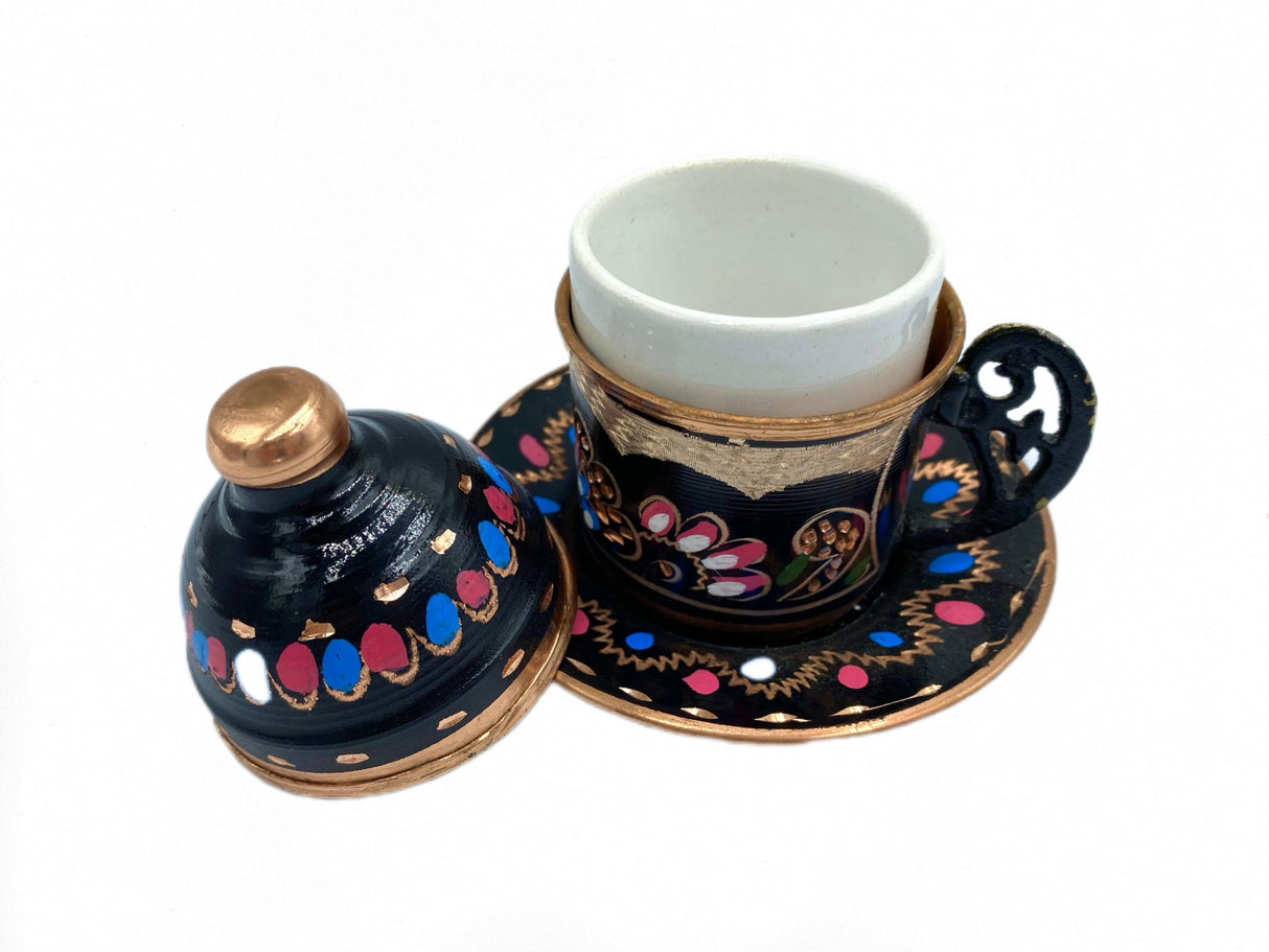 Lavina | Copper Turkish Coffee Cup with Lid Erzincan Design