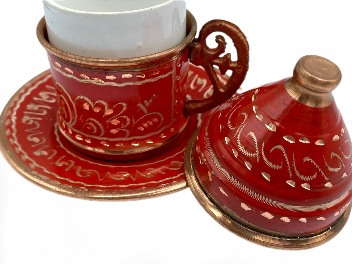 Lavina | Copper Turkish Coffee Cup with Lid Erzincan Design