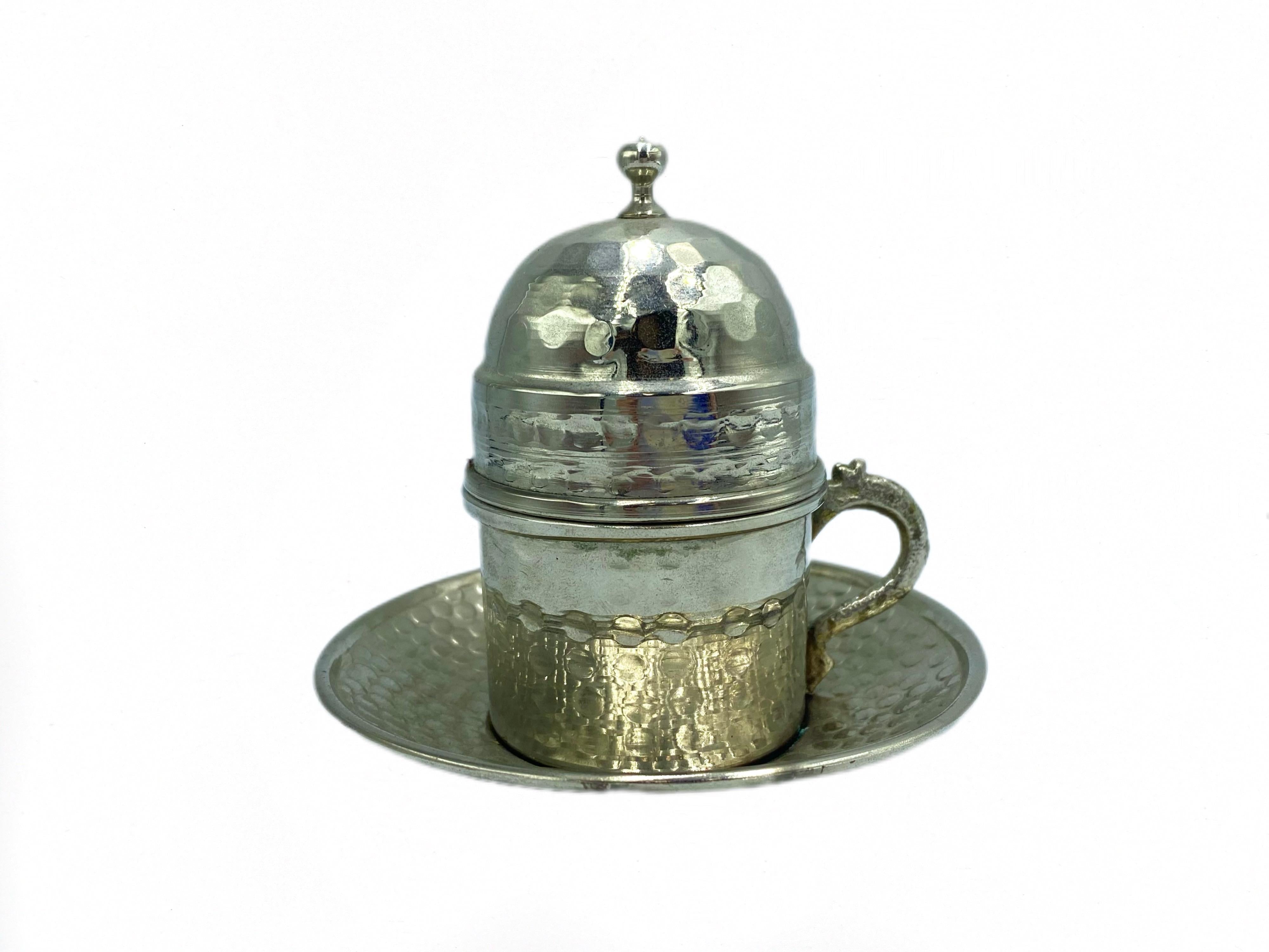Lavina | Copper Turkish Coffee Cup with Lid Silver Color - TryAladdin
