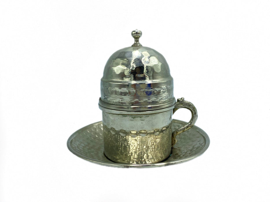 Lavina | Copper Turkish Coffee Cup with Lid Silver Color