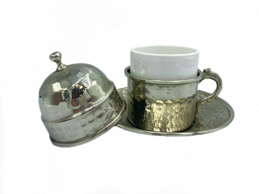 Lavina | Copper Turkish Coffee Cup with Lid Silver Color Lavina Coffee Cup