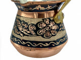 Lavina | Copper Turkish Coffee Pot Black Flower Design with Wooden Handle No. 1