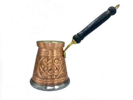 Lavina | Copper Turkish Coffee Pot Patterned With Silver Bottom (10 cm)