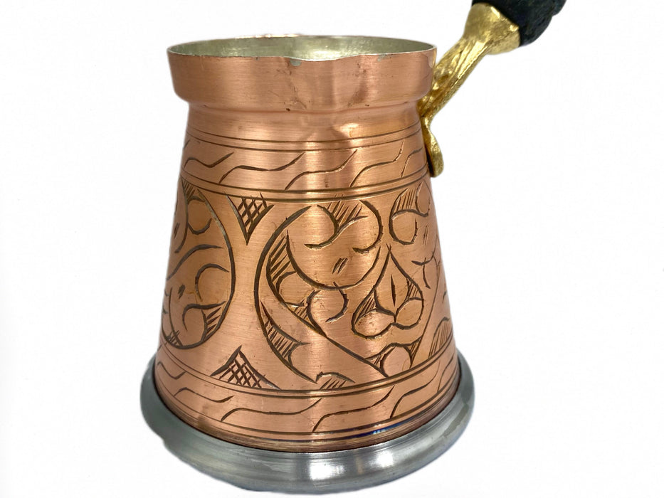 Lavina | Copper Turkish Coffee Pot Patterned With Silver Bottom (10 cm) Lavina Coffee Pot