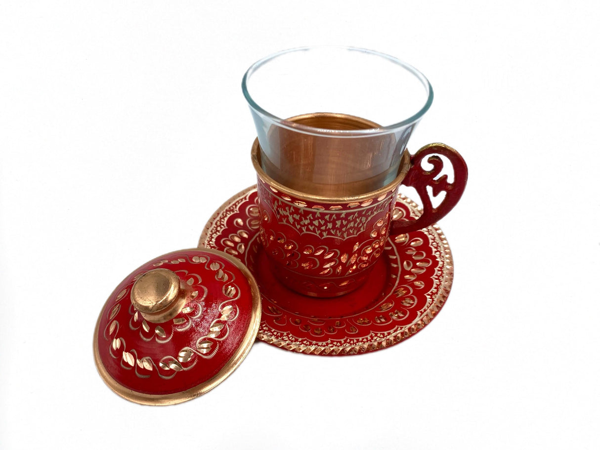 Lavina | Copper Turkish Tea Cup with Lid Erzincan Design