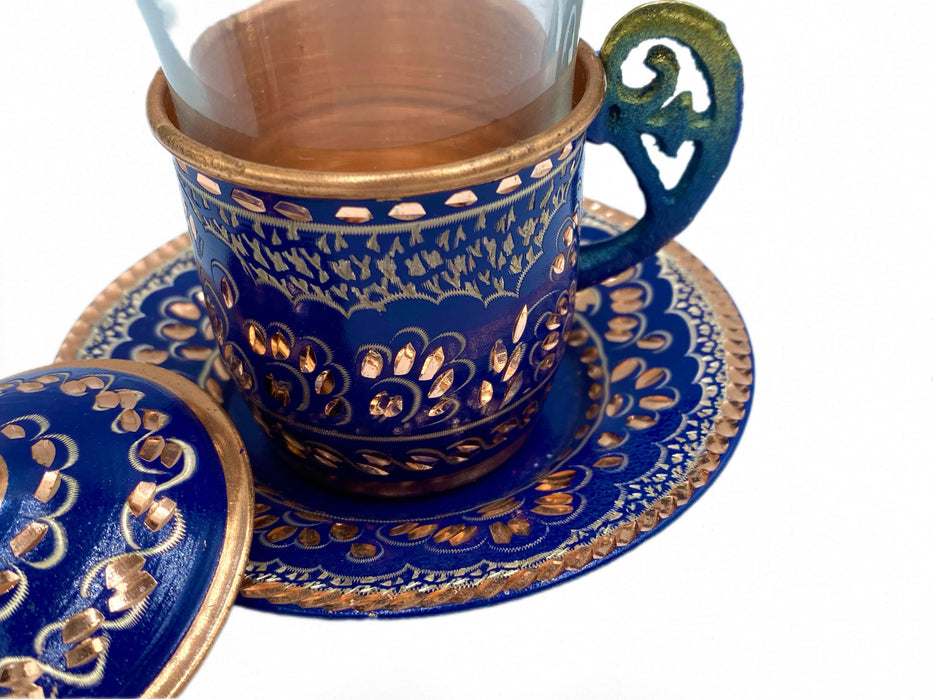Lavina | Copper Turkish Tea Cup with Lid Erzincan Design