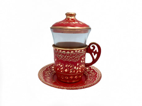 Lavina | Copper Turkish Tea Cup with Lid Erzincan Design