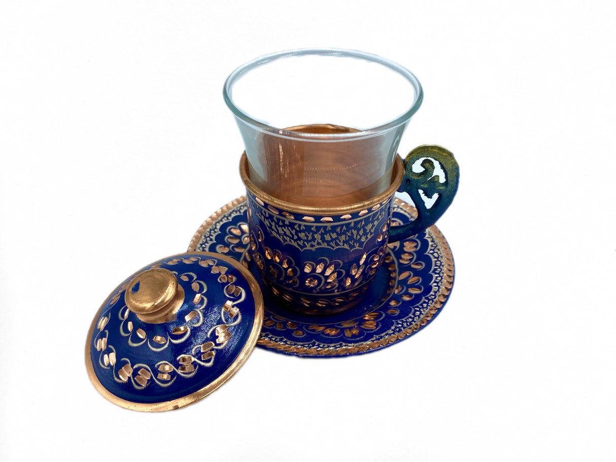 Lavina | Copper Turkish Tea Cup with Lid Erzincan Design - TryAladdin